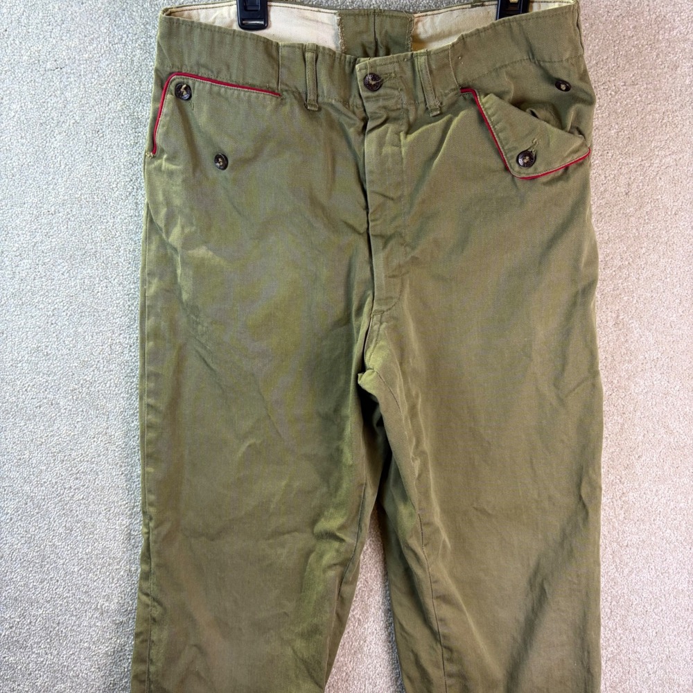 Vintage‎ 1950s Boy Scouts Uniform Pants *28x25 Green Talon Zip Red Piping BSA
